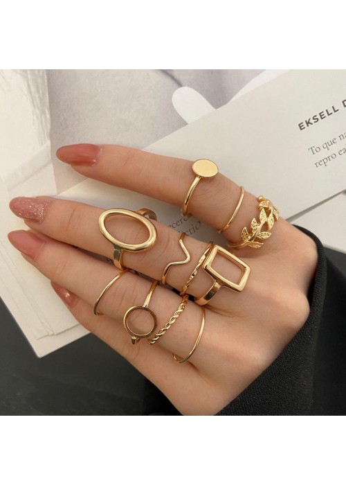 Jewels Galaxy Women Gold Plated Contemporary Stackable Rings Set of 11