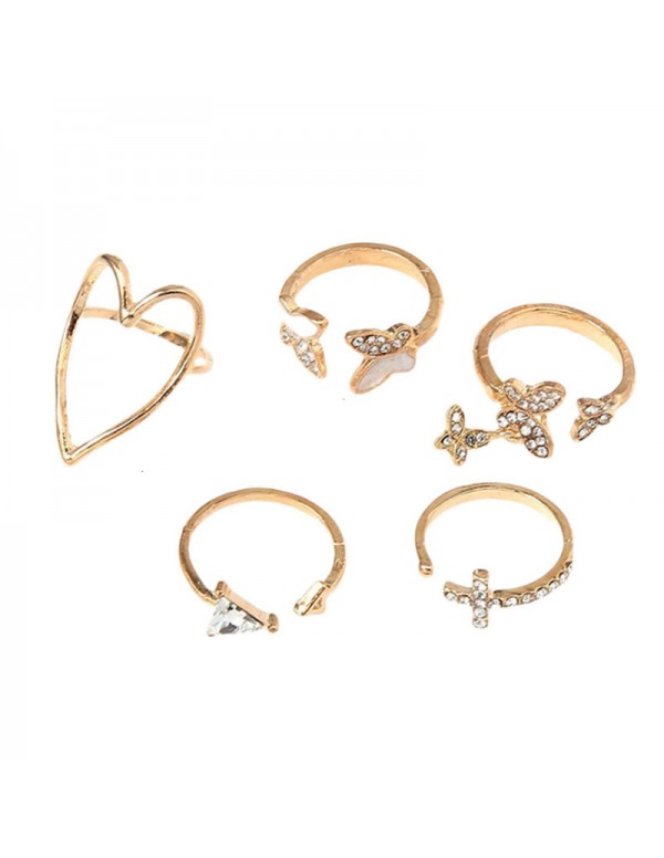 Jewels Galaxy Gold Plated Contemporary Butterfly-Heart Stackable Rings Set of 5