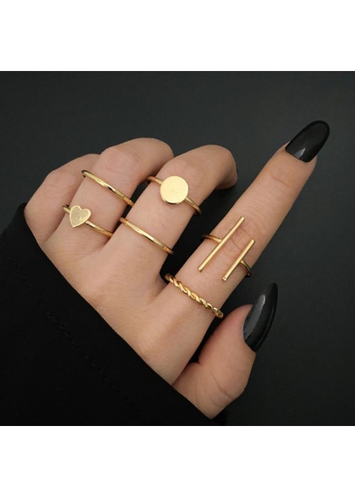 Jewels Galaxy Gold Plated Gold Toned Contemporary Stackable Rings Set of 6