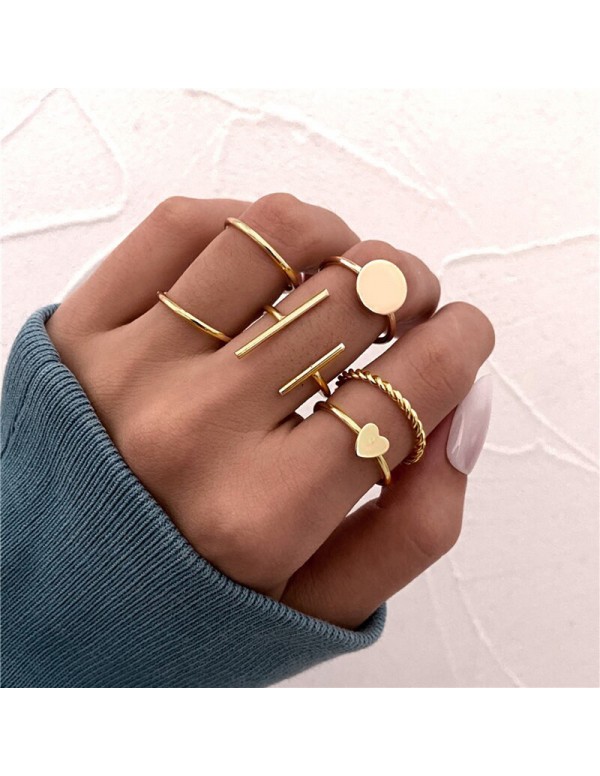Jewels Galaxy Gold Plated Gold Toned Contemporary Stackable Rings Set of 6