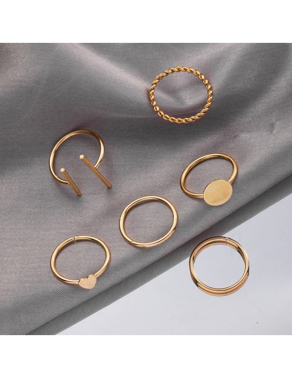 Jewels Galaxy Gold Plated Gold Toned Contemporary Stackable Rings Set of 6