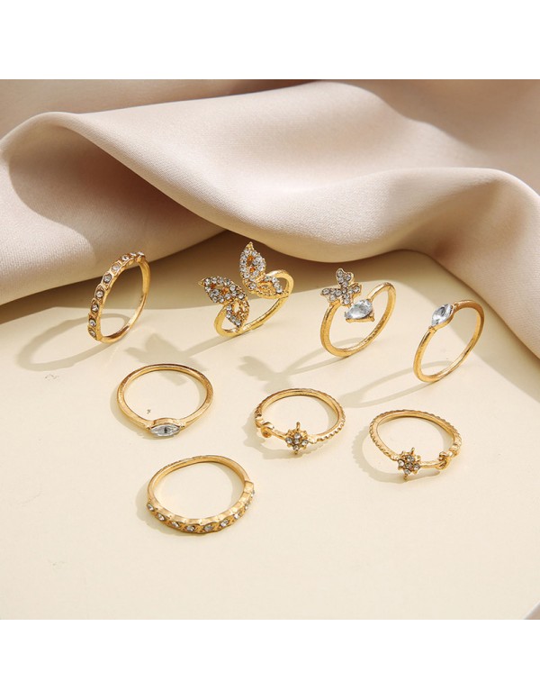 Jewels Galaxy Gold Plated Contemporary Butterfly inspired Stackable Rings Set of 8