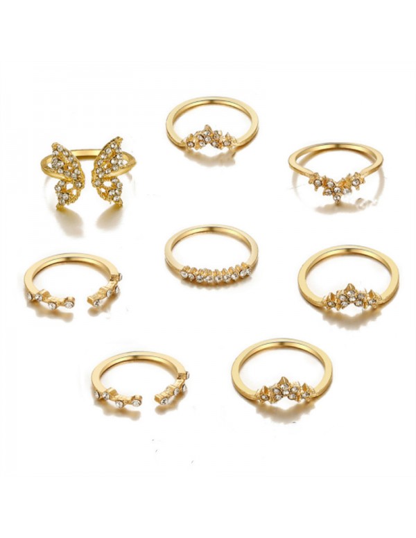 Jewels Galaxy Gold Plated Contemporary Butterfly inspired Stackable Rings Set of 8