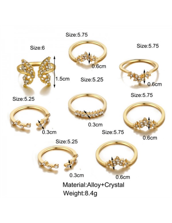 Jewels Galaxy Gold Plated Contemporary Butterfly inspired Stackable Rings Set of 8