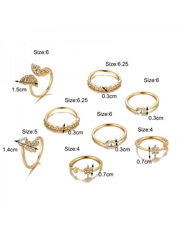 Jewels Galaxy Gold Plated Contemporary Butterfly inspired Stackable Rings Set of 8