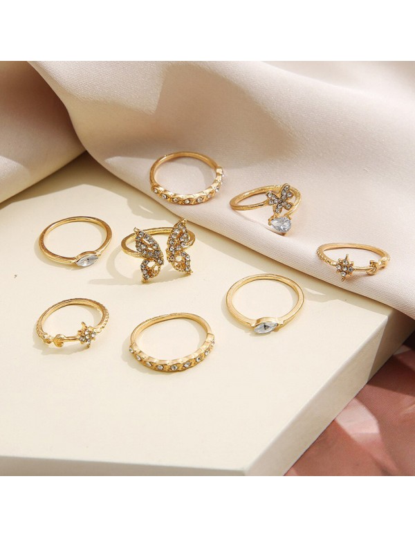 Jewels Galaxy Gold Plated Contemporary Butterfly inspired Stackable Rings Set of 8