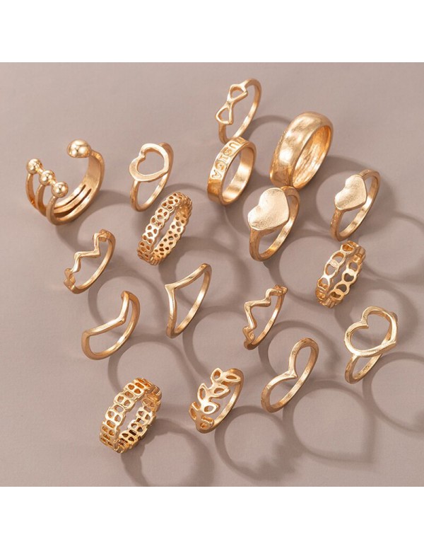 Jewels Galaxy Women Gold Plated Contemporary Stackable Rings Set of 17