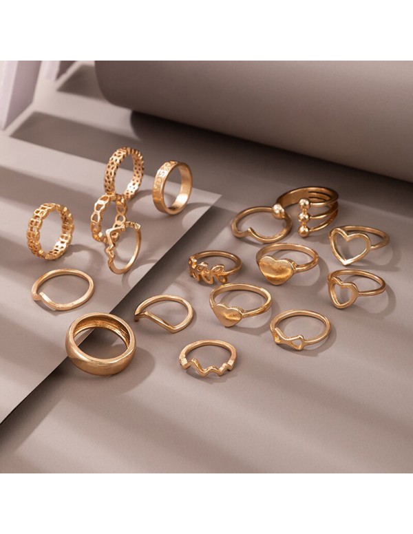 Jewels Galaxy Women Gold Plated Contemporary Stackable Rings Set of 17