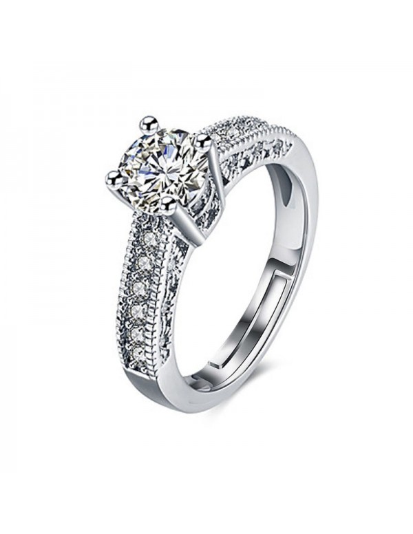 Jewels Galaxy Silver-Plated Stone-Studded Handcrafted Adjustable Finger Ring with Rose Box 9942