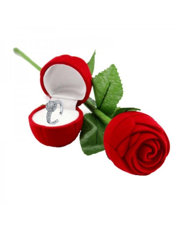 Jewels Galaxy Silver-Plated Stone-Studded Handcrafted Adjustable Finger Ring with Rose Box 9943