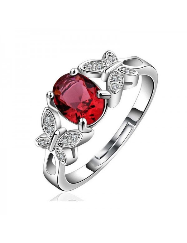 Jewels Galaxy Maroon Silver-Plated Stone Studded Handcrafted Adjustable Finger Ring with Rose Box 9945
