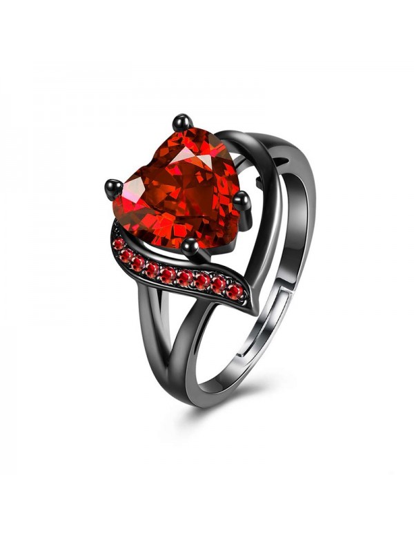 Jewels Galaxy Maroon Gunmetal-Plated Stone Studded Handcrafted Adjustable Finger Ring with Rose Box 9946