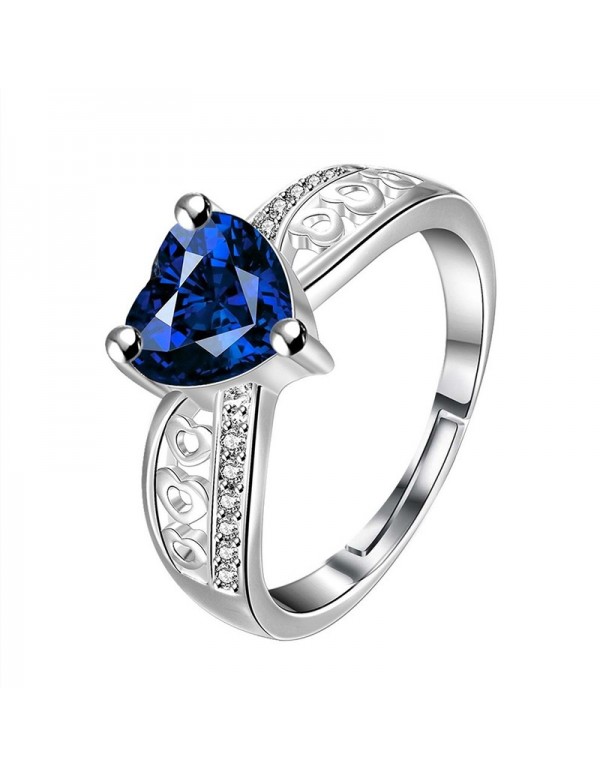 Jewels Galaxy Navy Blue Silver-Plated Stone Studded Handcrafted Adjustable Finger Ring with Rose Box 9947