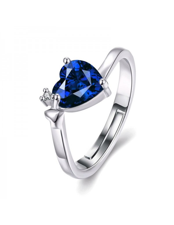 Jewels Galaxy Navy Blue Silver-Plated Stone-Studded Handcrafted Adjustable Finger Ring with Rose Box 9948