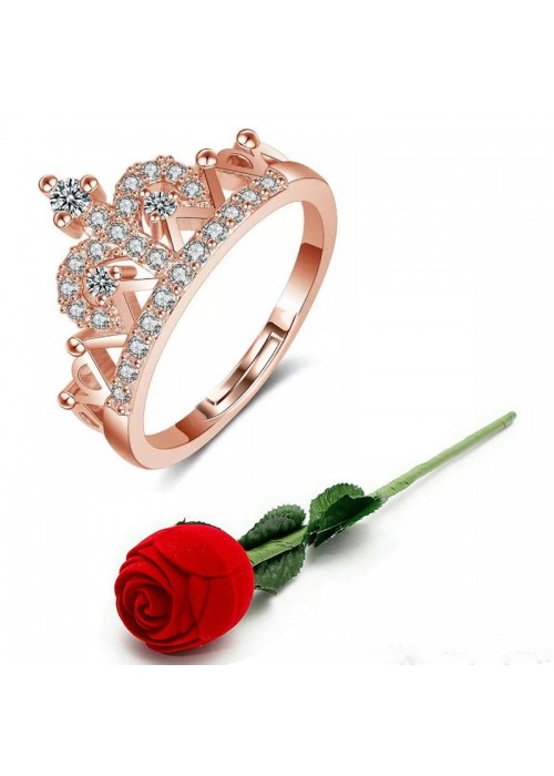 Jewels Galaxy Rose-Gold Plated Stone Studded Handcrafted Adjustable Finger Ring with Rose Box 9951