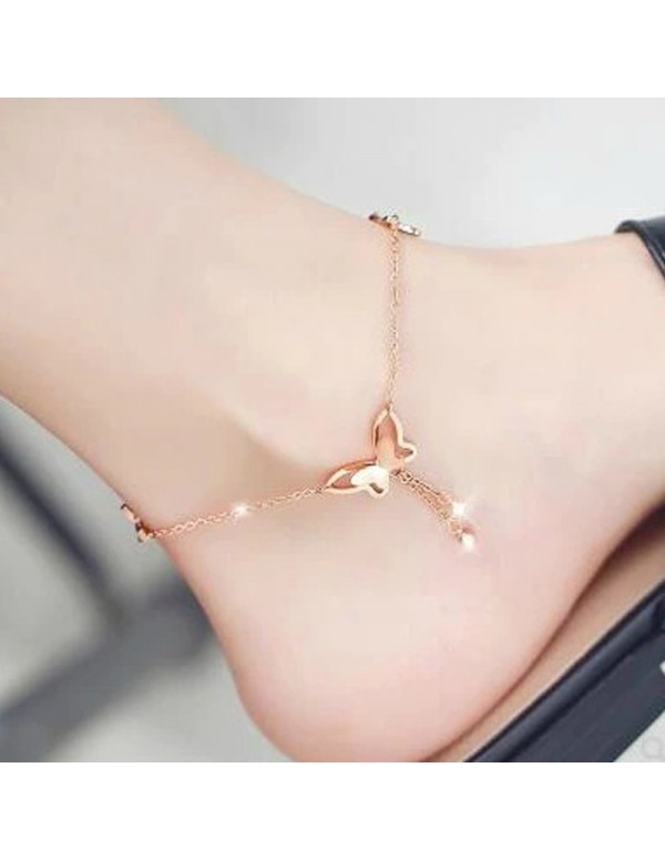 Jewels Galaxy Rose Gold Plated Butterfly themed Bracelet cum Anklet