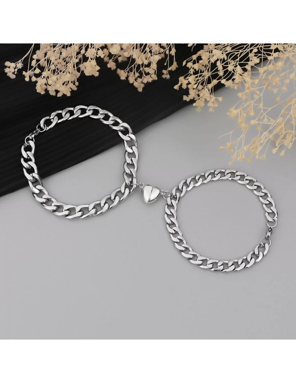 Jewels Galaxy Silver Plated Set of 2 Couple's Joinable Bracelets