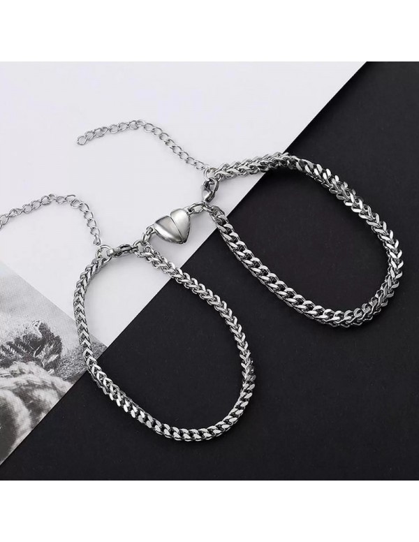 Jewels Galaxy Silver Plated Set of 2 Couple's Joinable Bracelets