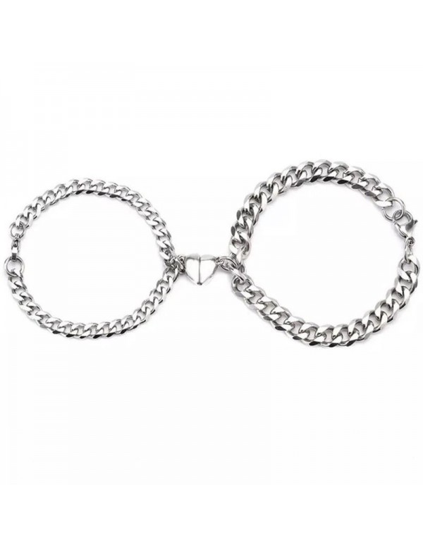 Jewels Galaxy Silver Plated Set of 2 Couple's Joinable Bracelets