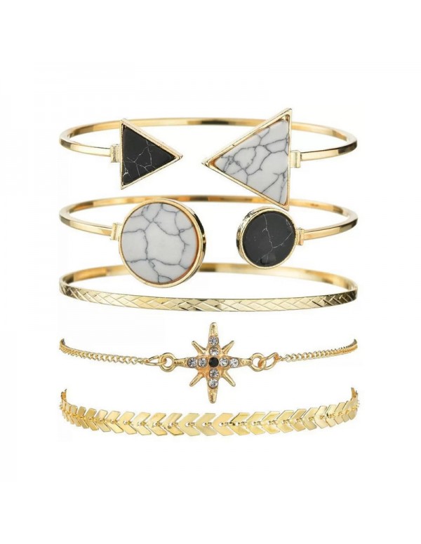 Jewels Galaxy Gold Plated Geometric Set of 5 Stackable Korean Bracelet Set