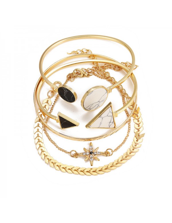 Jewels Galaxy Gold Plated Geometric Set of 5 Stackable Korean Bracelet Set