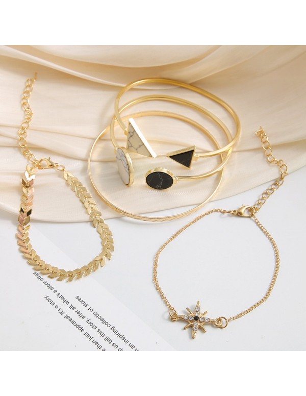 Jewels Galaxy Gold Plated Geometric Set of 5 Stackable Korean Bracelet Set