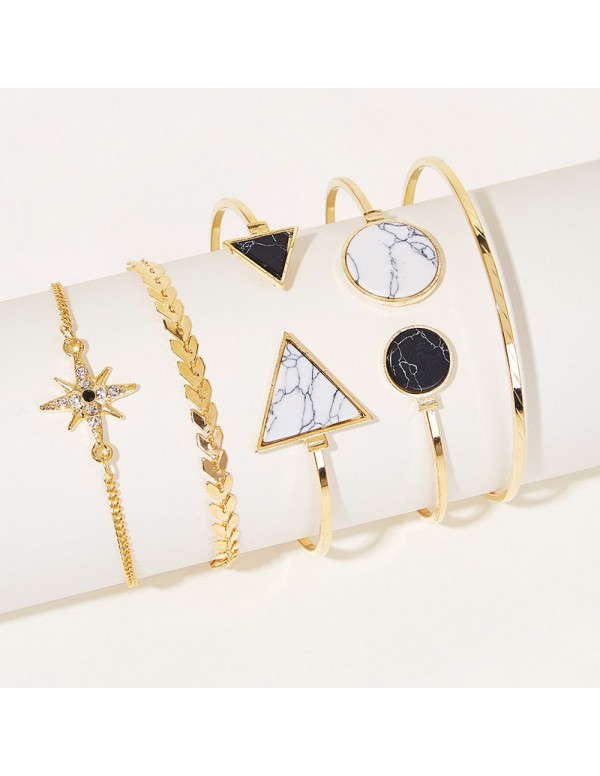 Jewels Galaxy Gold Plated Geometric Set of 5 Stackable Korean Bracelet Set