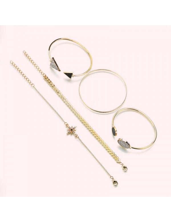 Jewels Galaxy Gold Plated Geometric Set of 5 Stackable Korean Bracelet Set