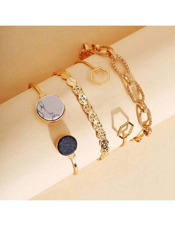 Jewels Galaxy Gold Plated Geometric Set of 4 Stackable Korean Bracelet Set