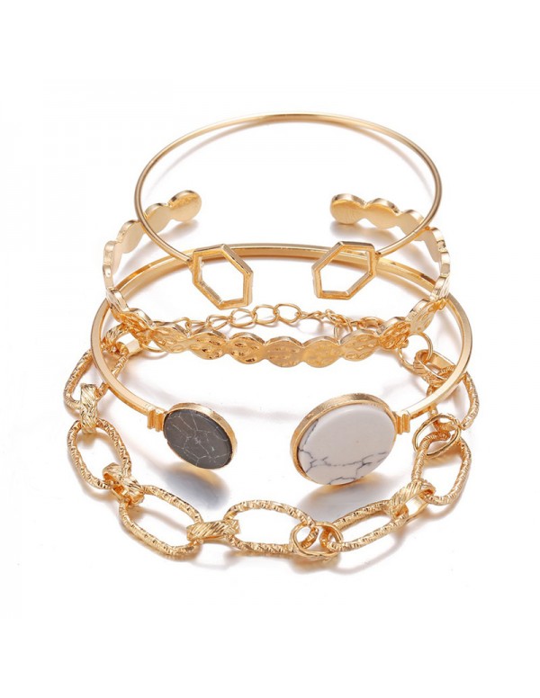 Jewels Galaxy Gold Plated Geometric Set of 4 Stackable Korean Bracelet Set