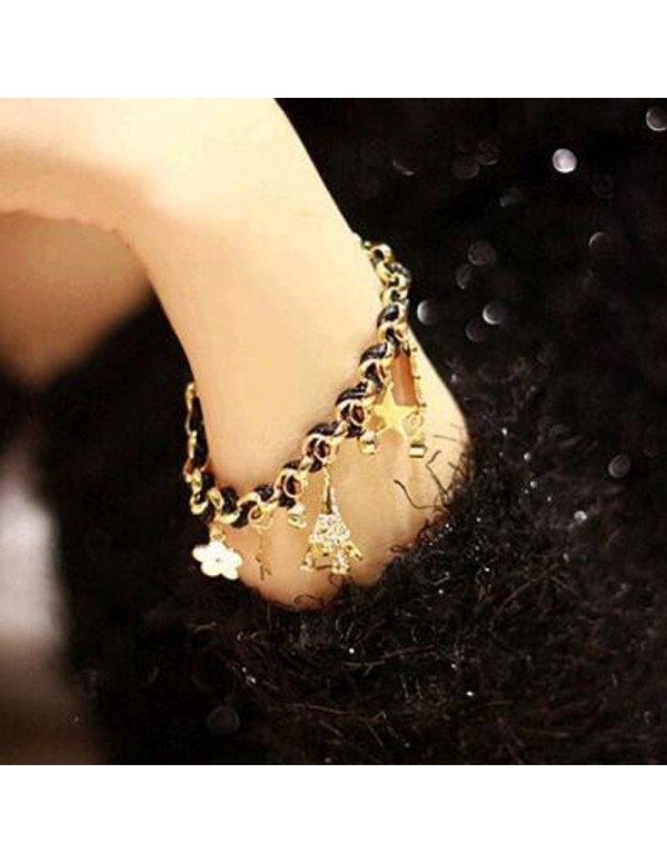 Jewels Galaxy Gold Plated Black and White Eiffel theme Charm Bracelet