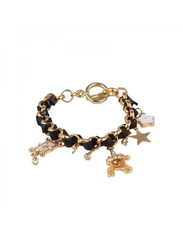 Jewels Galaxy Gold Plated Black and White Eiffel theme Charm Bracelet