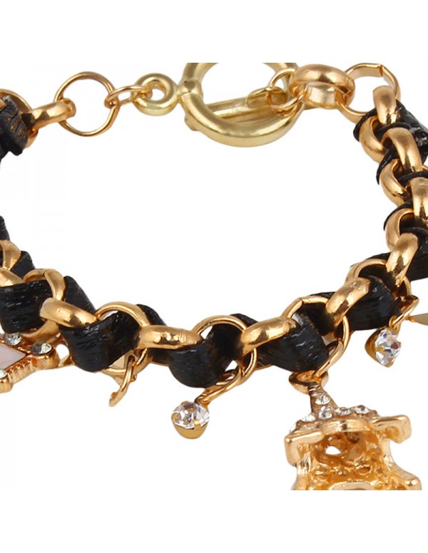 Jewels Galaxy Gold Plated Black and White Eiffel theme Charm Bracelet