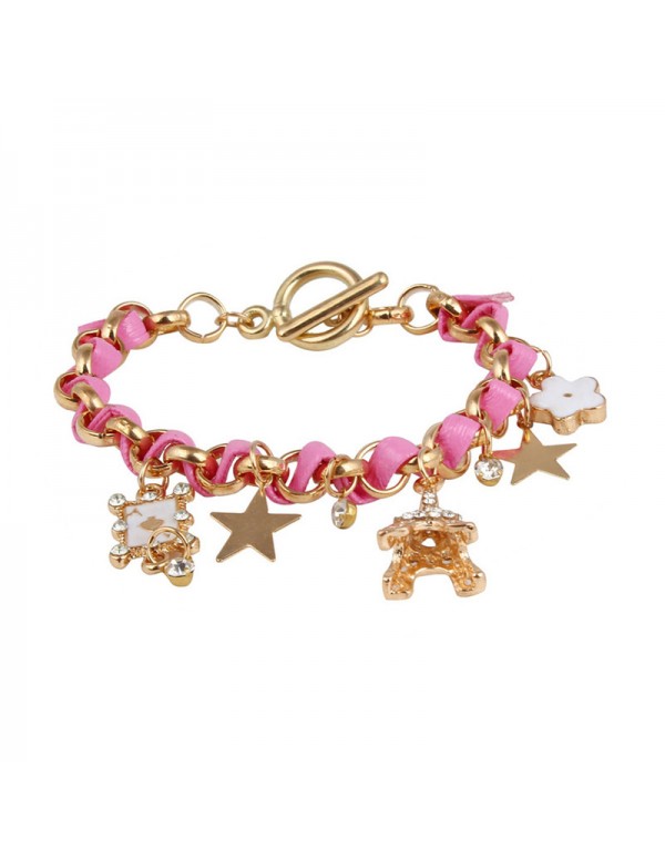 Jewels Galaxy Gold Plated Pink and White Eiffel theme Charm Bracelet