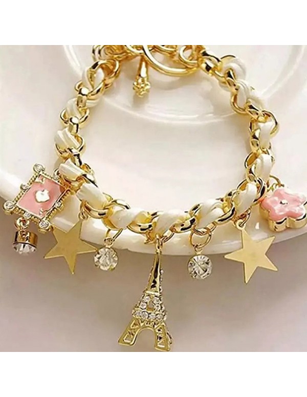Jewels Galaxy Gold Plated White and Pink Eiffel th...