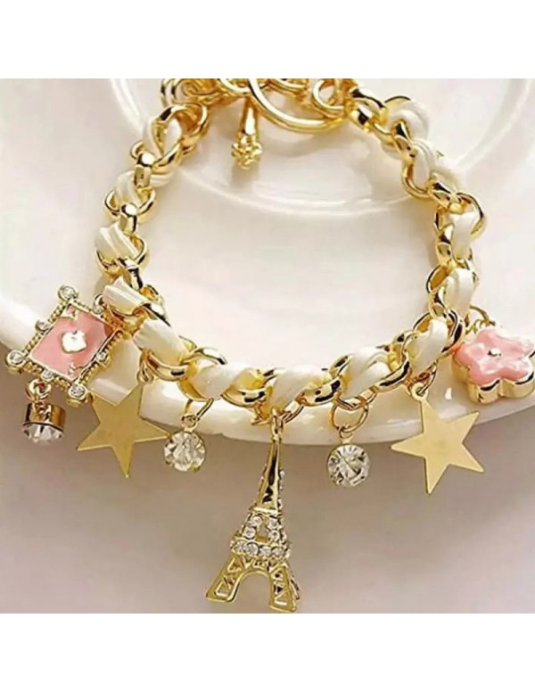 Jewels Galaxy Gold Plated White and Pink Eiffel th...