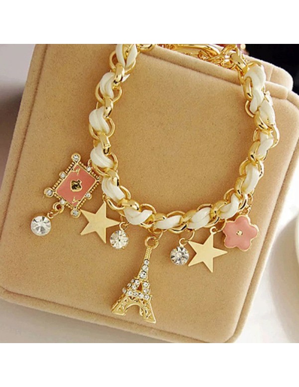 Jewels Galaxy Gold Plated White and Pink Eiffel th...