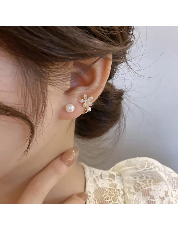 Jewels Galaxy Gold Plated Korean Floral Pearl Studded Stud Earrings