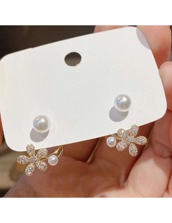 Jewels Galaxy Gold Plated Korean Floral Pearl Studded Stud Earrings