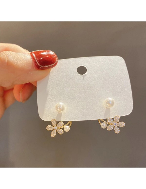 Jewels Galaxy Gold Plated Korean Floral Pearl Studded Stud Earrings