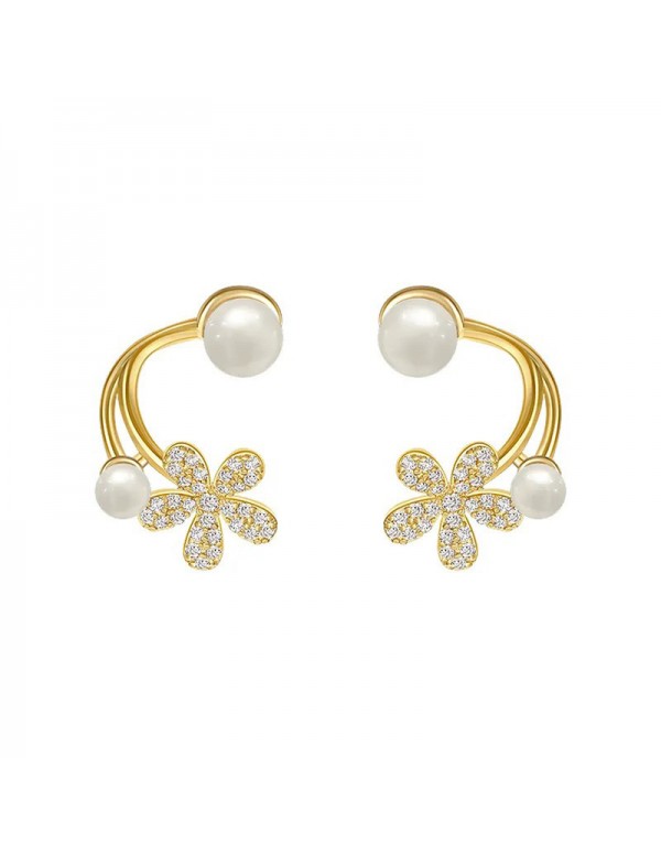 Jewels Galaxy Gold Plated Korean Floral Pearl Studded Stud Earrings