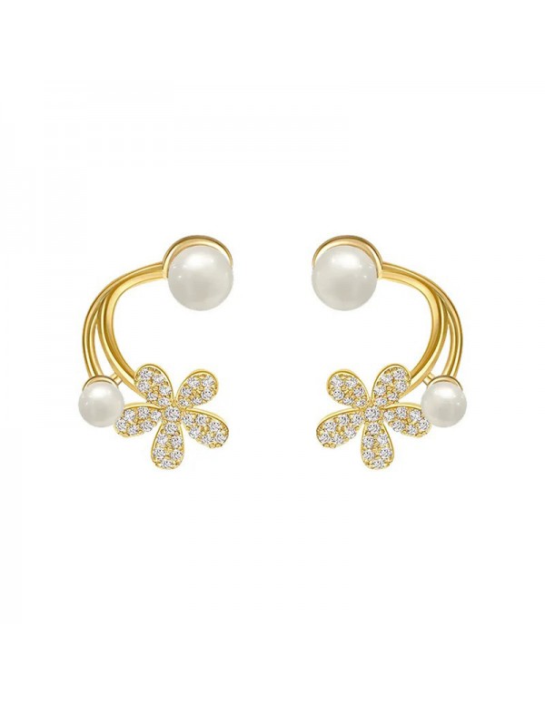 Jewels Galaxy Gold Plated Korean Floral Pearl Studded Stud Earrings