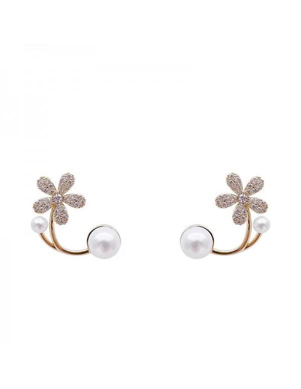 Jewels Galaxy Gold Plated Korean Floral Pearl Studded Stud Earrings