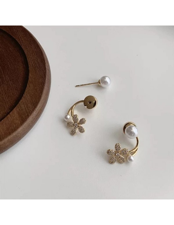 Jewels Galaxy Gold Plated Korean Floral Pearl Studded Stud Earrings