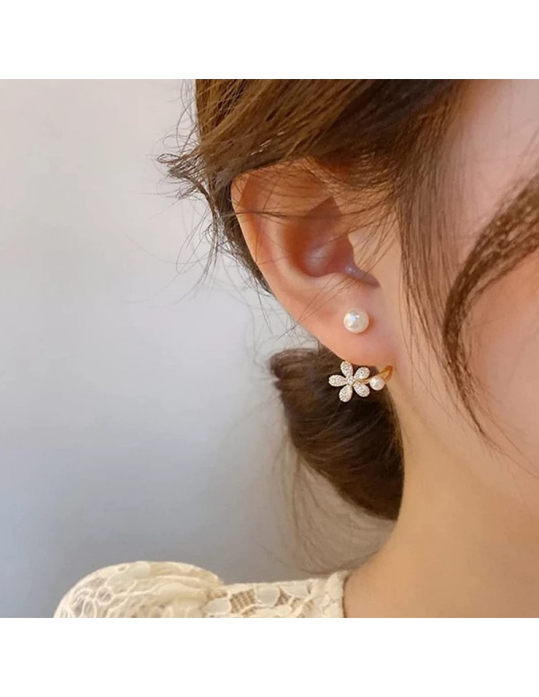 Jewels Galaxy Gold Plated Korean Floral Pearl Studded Stud Earrings