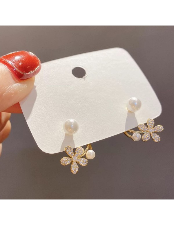 Jewels Galaxy Gold Plated Korean Floral Pearl Studded Stud Earrings