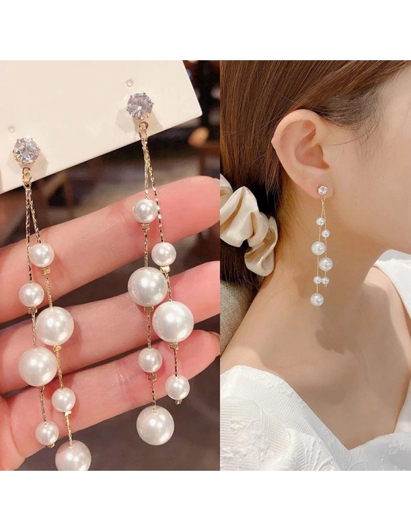 Jewels Galaxy Gold Plated Pearl Studded Contemporary Drop Earrings