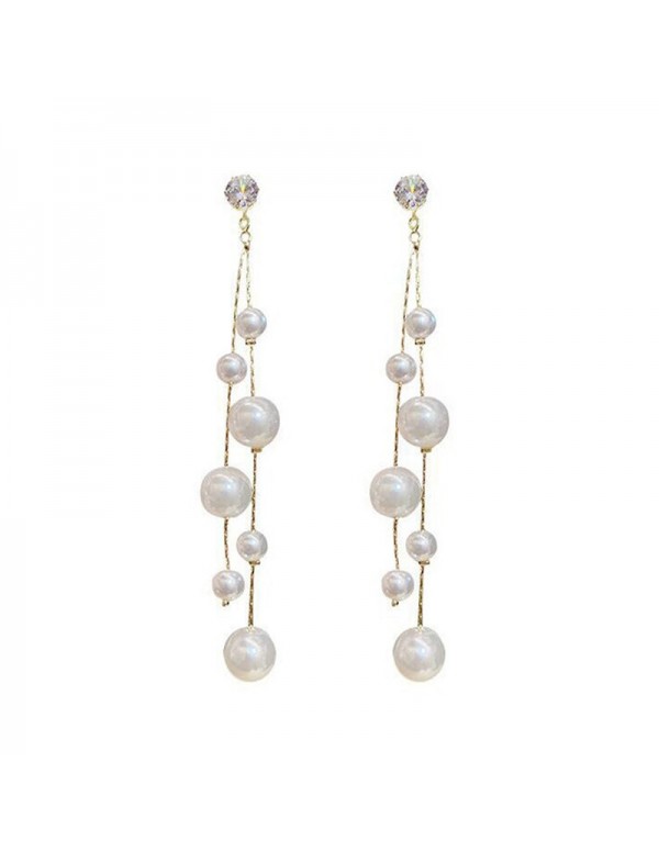 Jewels Galaxy Gold Plated Pearl Studded Contemporary Drop Earrings