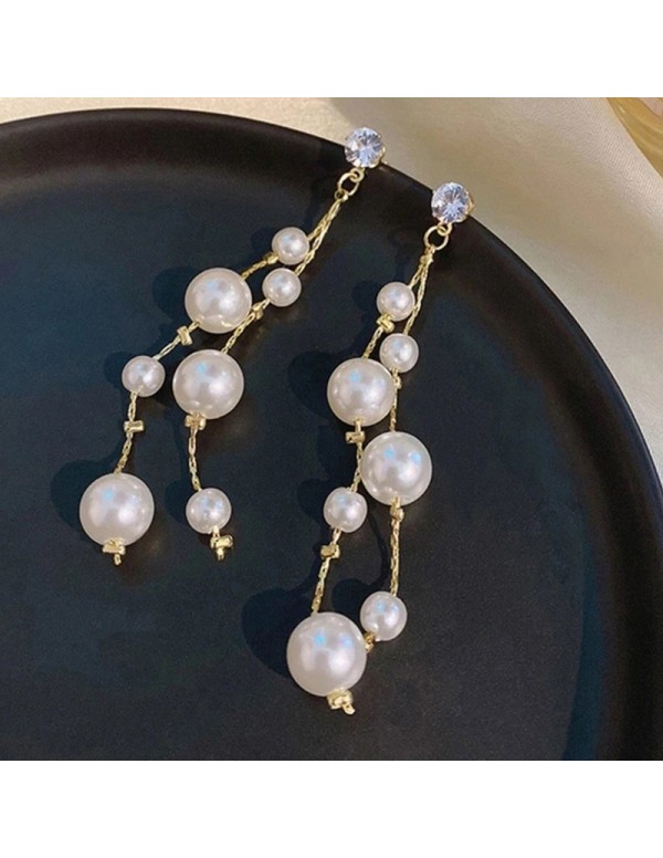 Jewels Galaxy Gold Plated Pearl Studded Contemporary Drop Earrings