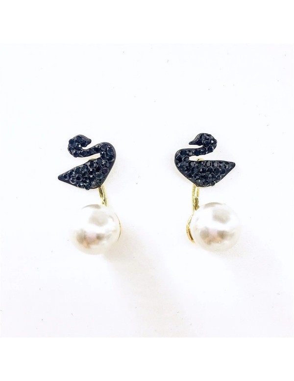 Jewels Galaxy Gold Plated Black Toned Swan inspired Pearl Drop Earrings